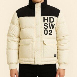 Hudson Mens Quilted Puffer Short Trucker Jacket Pockets 2XL